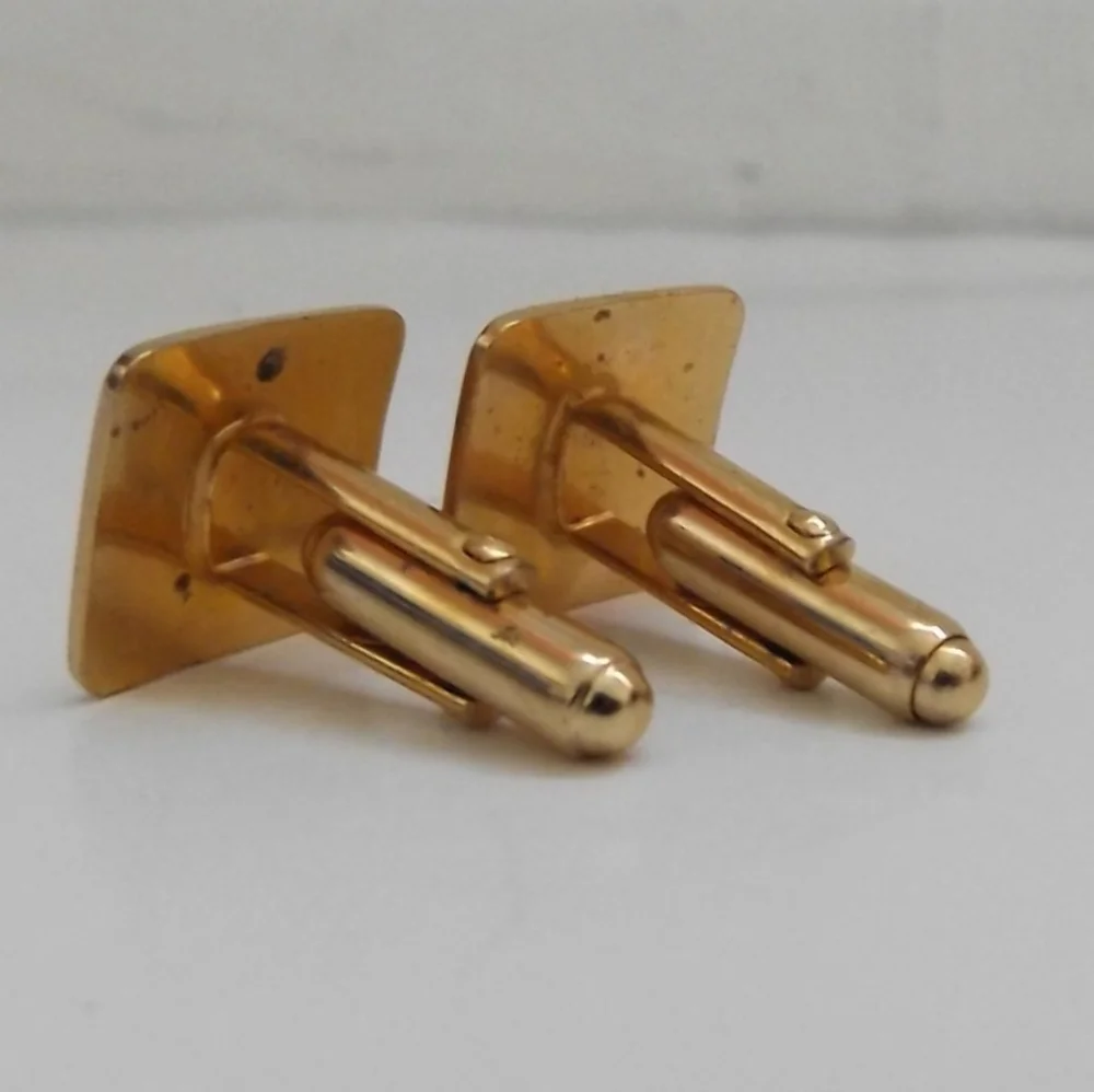 Vintage Anson Floral Engraved Geometric Square Gold Tone Cufflinks